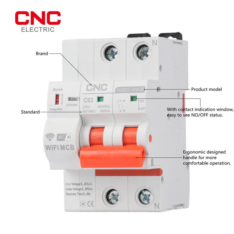 CNC YCB9ZF-100W 2P WiFi Smart Circuit Breaker
