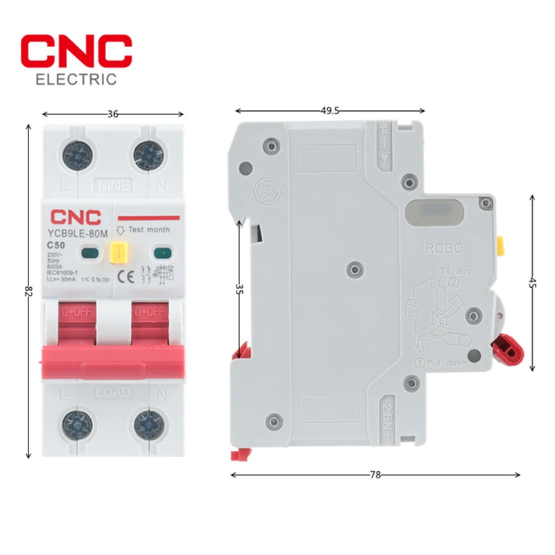 CNC YCB9LE-80M 2P Earth Leakage Circuit Breaker RCBO