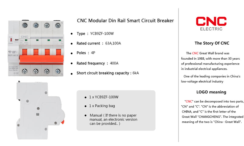 CNC YCB9ZF-100W 4P WiFi Smart Circuit Breaker