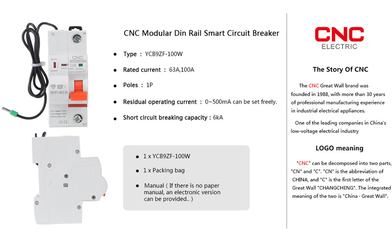 CNC YCB9ZF-100W 1P WiFi Modular Din Rail SCB