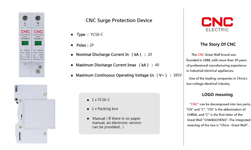 CNC YCS6-C AC SPD 385V Protective Low-voltage Arrester Device 20KA-40KA